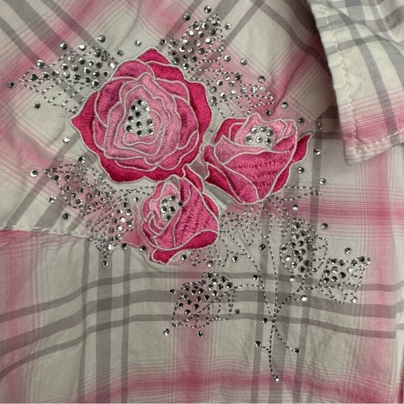 Panhandle Rough Stock Pink & White Plaid Floral Pearl Snap Button Down Size XL - Picture 6 of 13